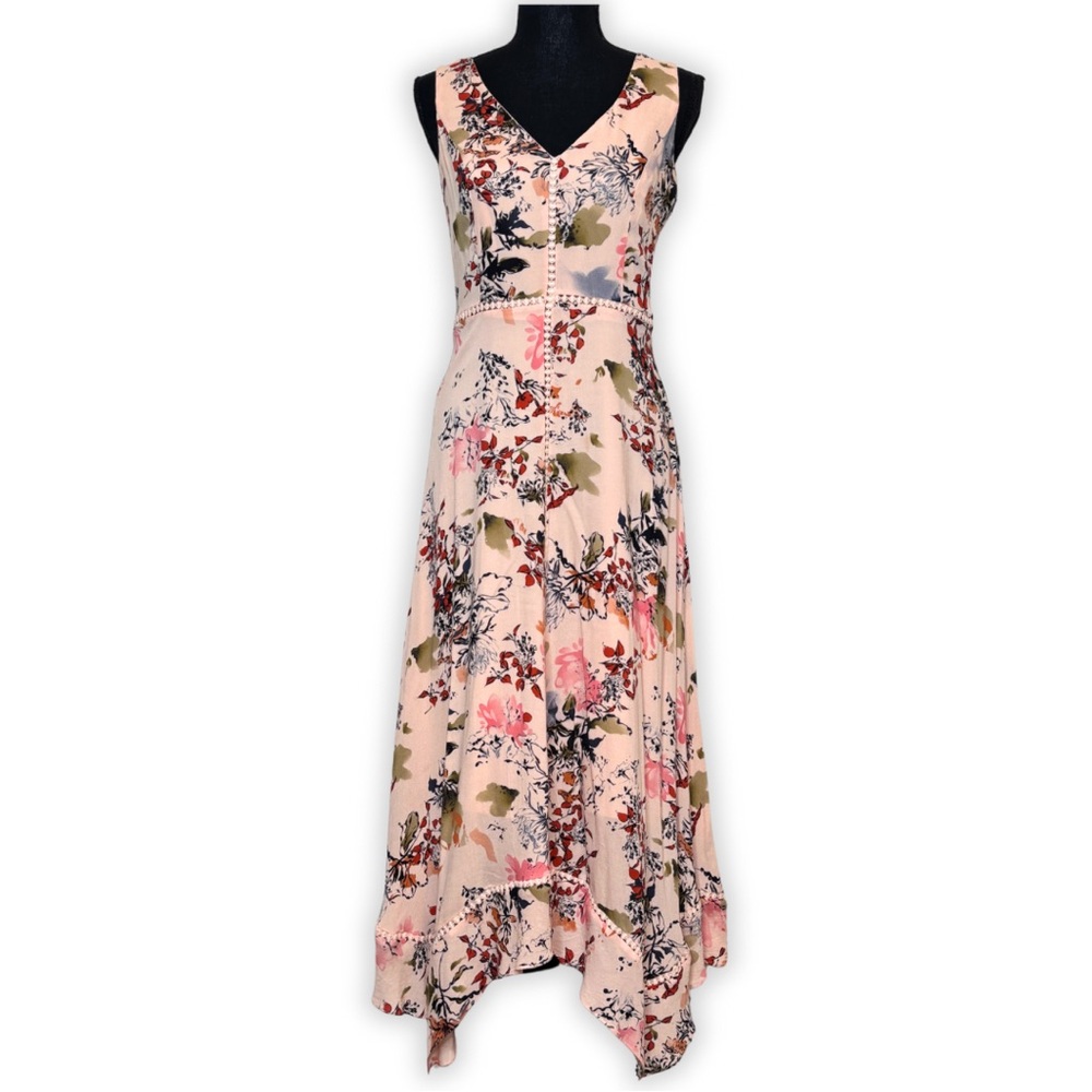 Sundance‎ Awash In Florals Handkerchief Sleeveless Midi Dress Peach Size 2